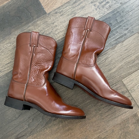 Vintage 80s Justin Cognac Brown Roper Cowboy Boots 7.5 - Picture 3 of 6